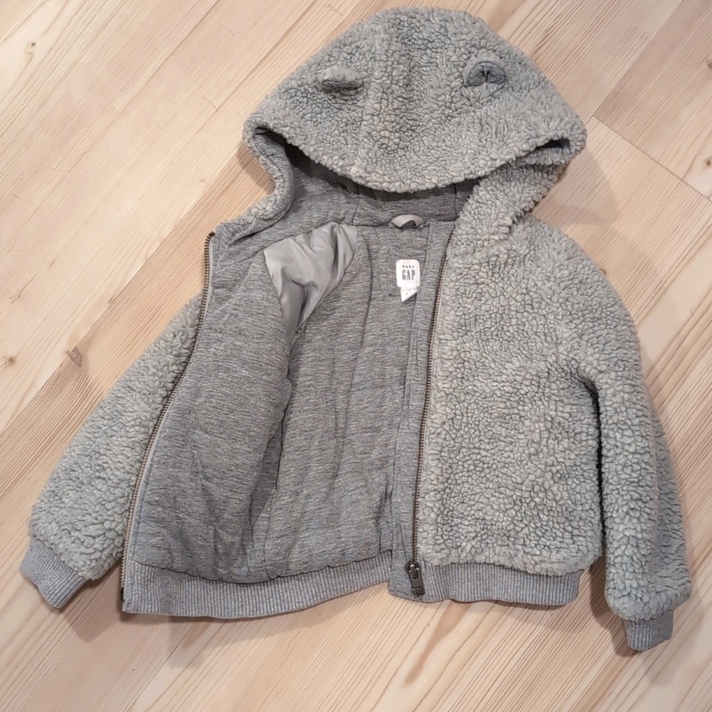Baby Gap Hooded Fleece Full Zip Cotton Lined Unisex Jacket Grey Size 3T